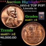 ***Auction Highlight*** 1955-d Lincoln Cent TOP POP! 1c Graded ms67+ rd By SEGS (fc)