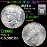 ***Auction Highlight*** 1934-s Peace Dollar $1 Graded ms64 BY SEGS (fc)