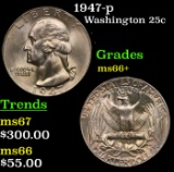 1947-p Washington Quarter 25c Grades GEM++ Unc