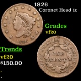 1826 Coronet Head Large Cent 1c Grades vf, very fine