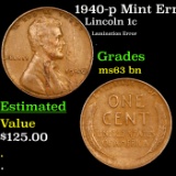1940-p Lincoln Cent Mint Error 1c Grades Select Unc BN