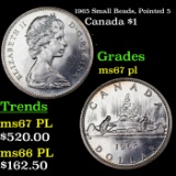 1965 Small Beads, Pointed 5 Canada Dollar $1 Grades GEM++ PL