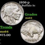 1936-p Buffalo Nickel 5c Grades Choice Unc
