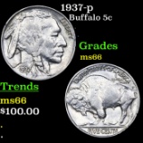1937-p Buffalo Nickel 5c Grades GEM+ Unc