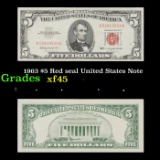 1963 $5 Red seal United States Note Grades xf+