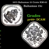 Proof 1975 Bahamas 15 Cents KM-62 Grades GEM++ Proof Deep Cameo