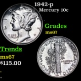 1942-p Mercury Dime 10c Grades GEM++ Unc