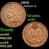 1909 Indian Cent 1c Grades Choice AU/BU Slider+