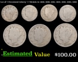 Lot of 7 Circulated Liberty 'v' Nickels 5c 1889, 1890, 1891, 1892, 1893, 1895, 1896 Liberty Nickel 5