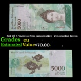 Set Of 5 Various Non-consecutive  Venezuelan Notes Grades CU