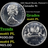 1965 Small Beads, Pointed 5 Canada Dollar $1 Grades GEM Unc PL