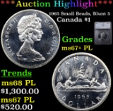 ***Auction Highlight*** 1965 Small Beads, Blunt 5 Canada Dollar $1 Graded ms67+ PL By SEGS (fc)