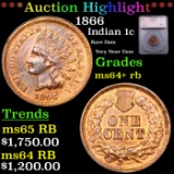 ***Auction Highlight*** 1866 Indian Cent 1c Graded ms64+ rb BY SEGS (fc)