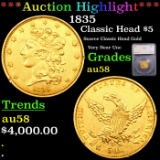 ***Auction Highlight*** 1835 Classic Head Gold Half Eagle $5 Graded au58 BY SEGS (fc)