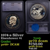 Proof 1974-s Silver Eisenhower Dollar $1 Graded ms69+ dmpl By SEGS