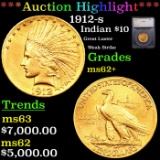 ***Auction Highlight*** 1912-s Gold Indian Eagle $10 Graded ms62+ BY SEGS (fc)
