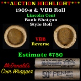 ***Auction Highlight*** Lincoln Wheat cent 1c orig Brandt McDonalds roll, 1909-s end, VDB other end
