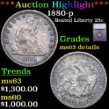 ***Auction Highlight*** 1880-p Seated Liberty Quarter 25c Graded ms63 details By SEGS (fc)