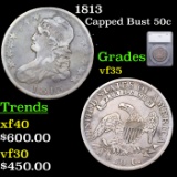 1813 Capped Bust Half Dollar 50c Graded vf35 BY SEGS