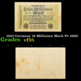 1923 Germany 10 Millionen Mark P# 106D Grades vf++