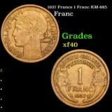 1937 France 1 Franc KM-885 Grades xf