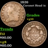 1826 Coronet Head Large Cent 1c Grades vg+