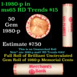Shotgun Lincoln 1c roll, 1980-p 50 pcs Merchants Bank Wrapper.