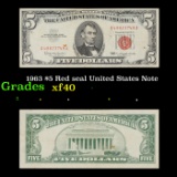 1963 $5 Red seal United States Note Grades xf