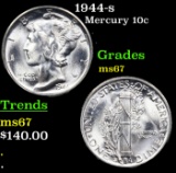 1944-s Mercury Dime 10c Grades GEM++ Unc