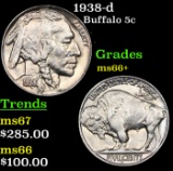 1938-d Buffalo Nickel 5c Grades GEM++ Unc