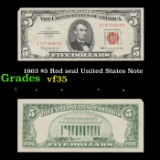 1963 $5 Red seal United States Note Grades vf++