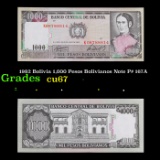 1982 Bolivia 1,000 Pesos Bolivianos Note P# 167A Grades Gem++ CU