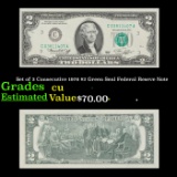 Set of 3 Consecutive 1976 $2 Green Seal Federal Reseve Note Grades CU