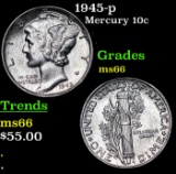 1945-p Mercury Dime 10c Grades GEM+ Unc