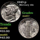 1943-p Mercury Dime 10c Grades GEM+ Unc