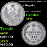 Russia Silver 1853 ??? ?? 5 Kopeks C# 163 Grades xf+
