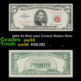 1963 $5 Red seal United States Note Grades Choice AU