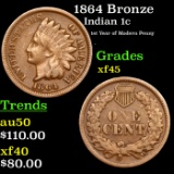 1864 Bronze Indian Cent 1c Grades xf+