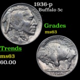 1936-p Buffalo Nickel 5c Grades Select Unc