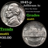 1945-p Jefferson Nickel 5c Grades GEM Unc