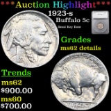 ***Auction Highlight*** 1923-s Buffalo Nickel 5c Graded ms62 details By SEGS (fc)