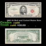 1963 $5 Red seal United States Note Grades CU
