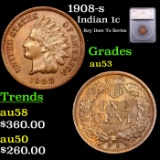 1908-s Indian Cent 1c Graded au53 BY SEGS
