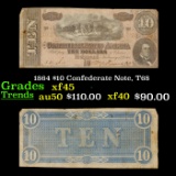1864 $10 Confederate Note, T68 Grades xf+