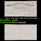 C.S.A. Aug 19th, 1861 $40 Intrest Note Grades Choice AU