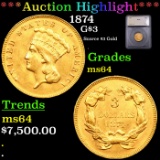 ***Auction Highlight*** 1874 Three Dollar Gold 3 Graded ms64 By SEGS (fc)