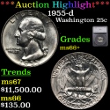 ***Auction Highlight*** 1955-d Washington Quarter 25c Graded ms66+ BY SEGS (fc)