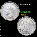 1943D Australia 3 Pence Threepence Silver KM# 37 Grades Select+ Unc