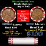 Mixed small cents 1c orig shotgun roll, 1929-d Lincoln Cent,1929-p Lincoln Cent other end, Brinks Wr