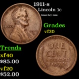 1911-s Lincoln Cent 1c Grades vf++